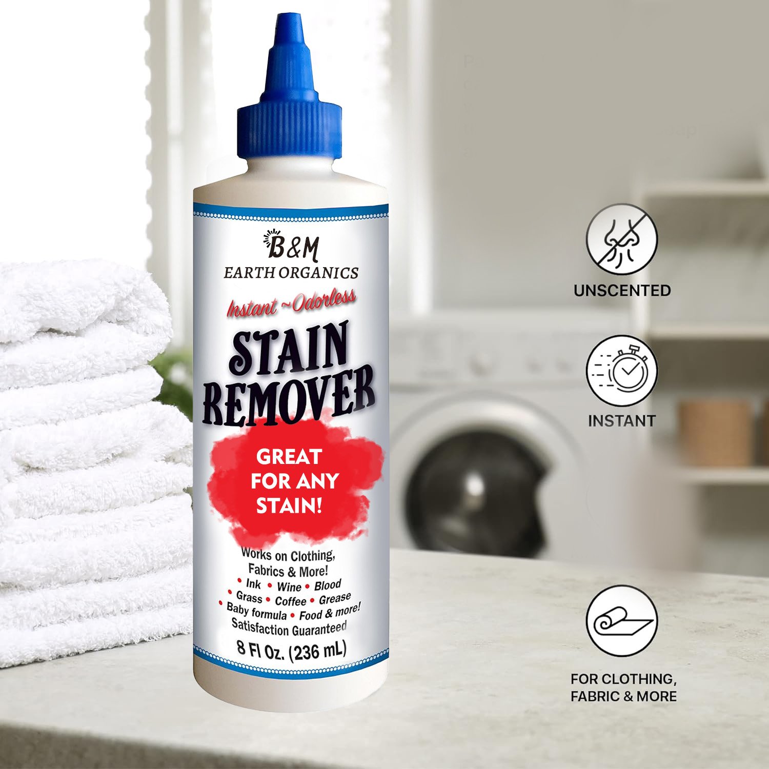 Instant Stain Removal on Laundry Clothing Fabric Ink Grease Blood Grass Spot Cleaner Odor Free Detergent Booster