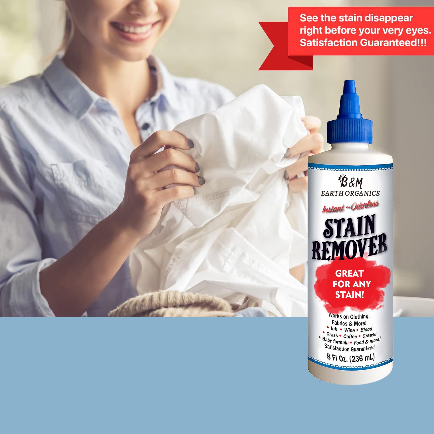 Instant Stain Removal on Laundry Clothing Fabric Ink Grease Blood Grass Spot Cleaner Odor Free Detergent Booster