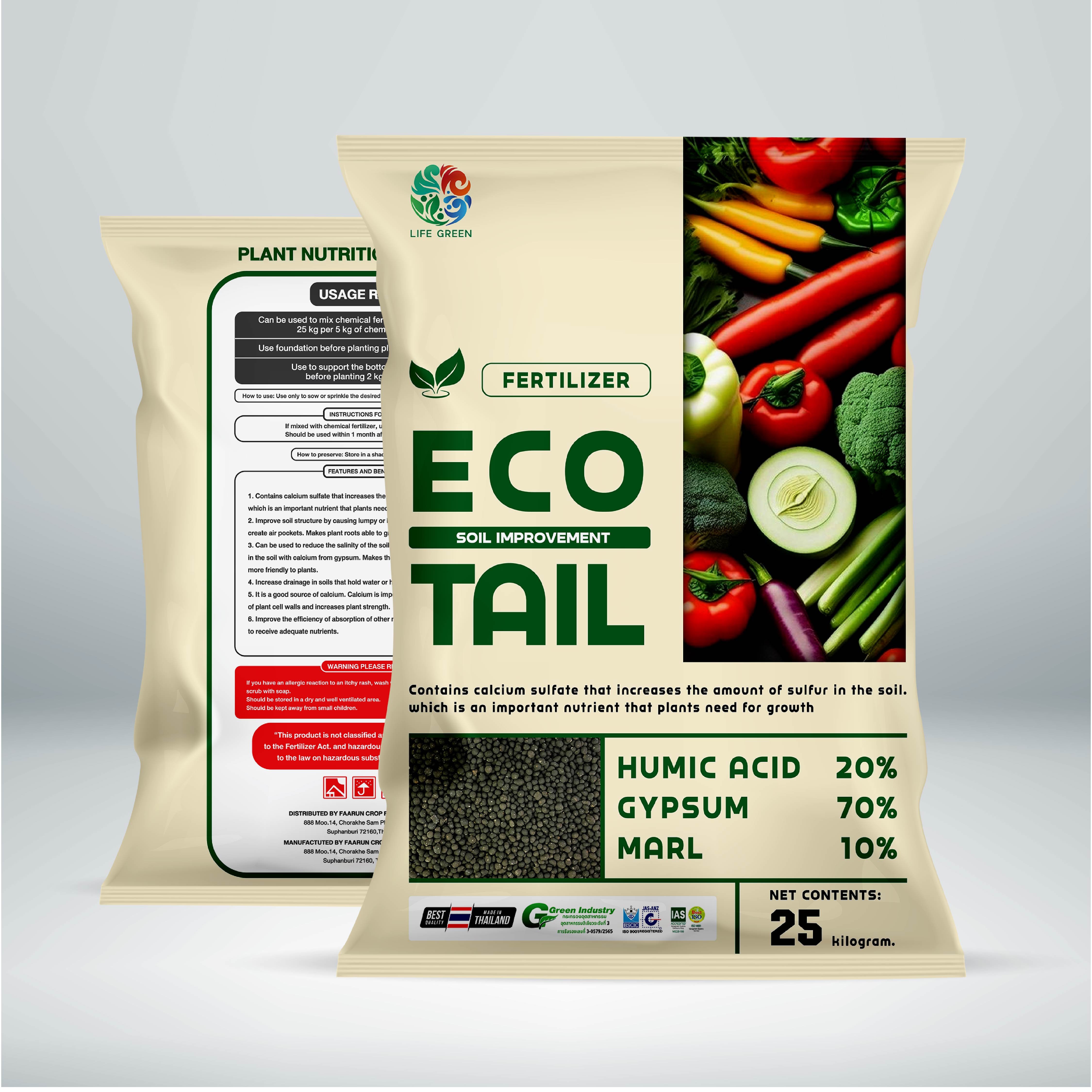 ECOTAIL Organic Fertilizer Granules from Thailand Gypsum Marl Humic Acid Soil Improver for Plant Agriculture