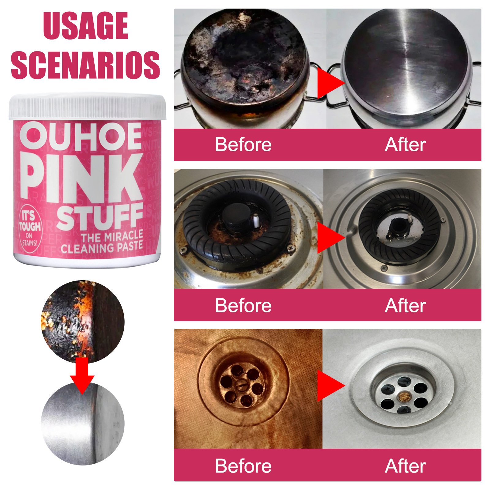 Home gentle multi-functional cleaning cream to remove heavy grease kitchen universal pink cleaning powder