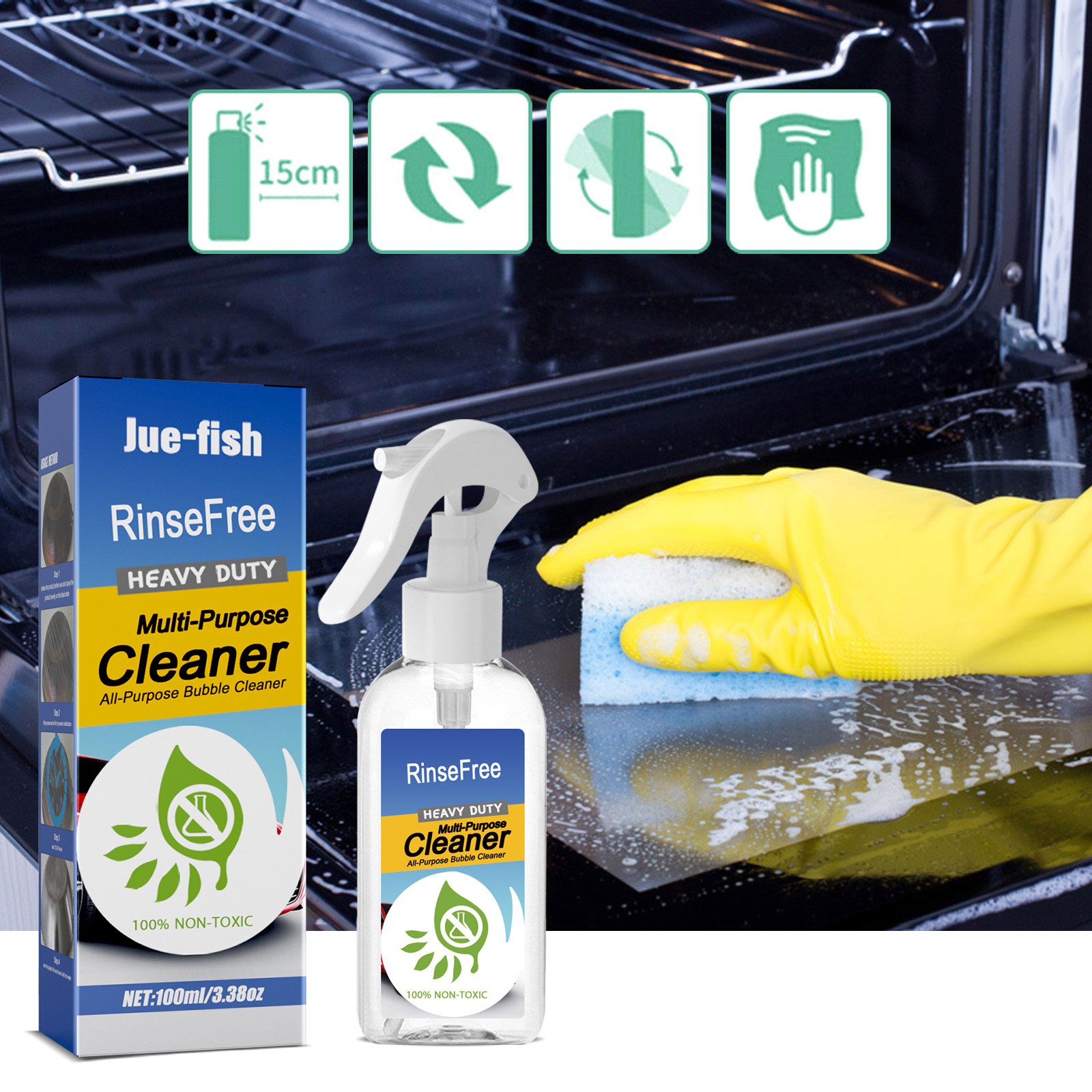 Jue-Fish OEM Kitchen Cleaner Spray Grease Degreaser Oil Remover Oil Stain Cleaning Gentle Stove Oven Cleaner