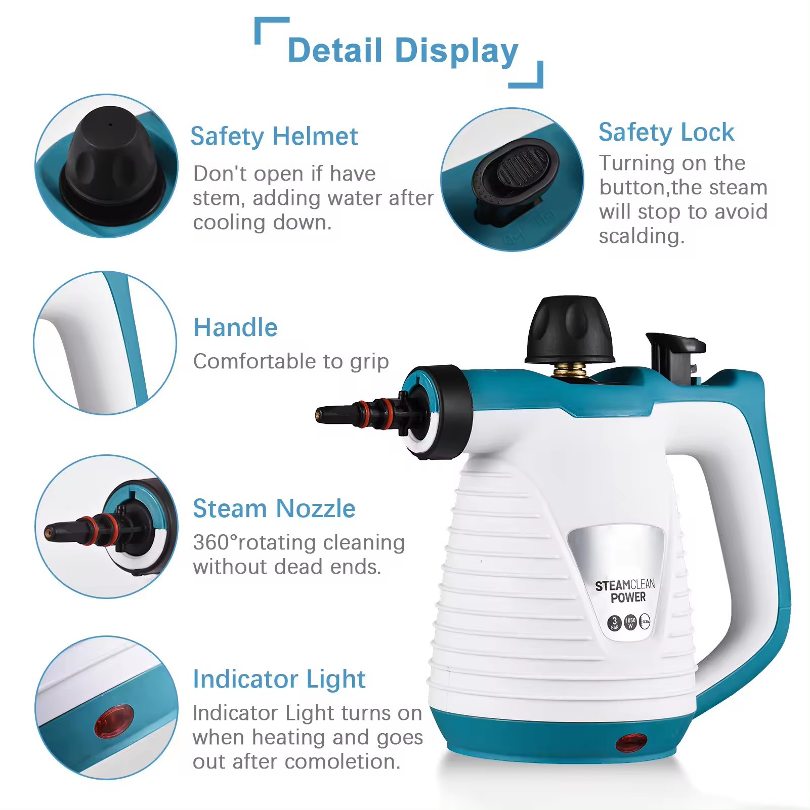 Customized Multi-Purpose Handheld Steam Cleaner with 9 Piece Accessories for Heavy Oil Stain Removal