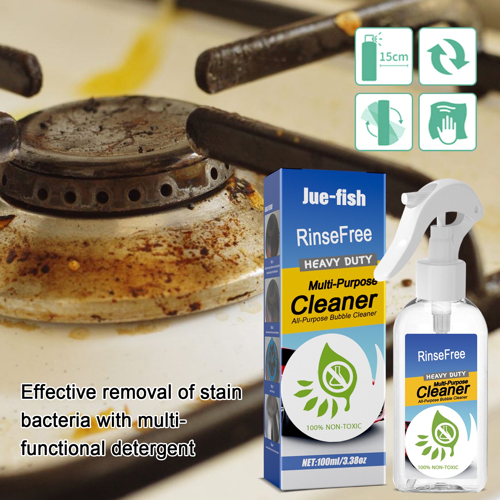 Jue-Fish OEM Kitchen Cleaner Spray Grease Degreaser Oil Remover Oil Stain Cleaning Gentle Stove Oven Cleaner