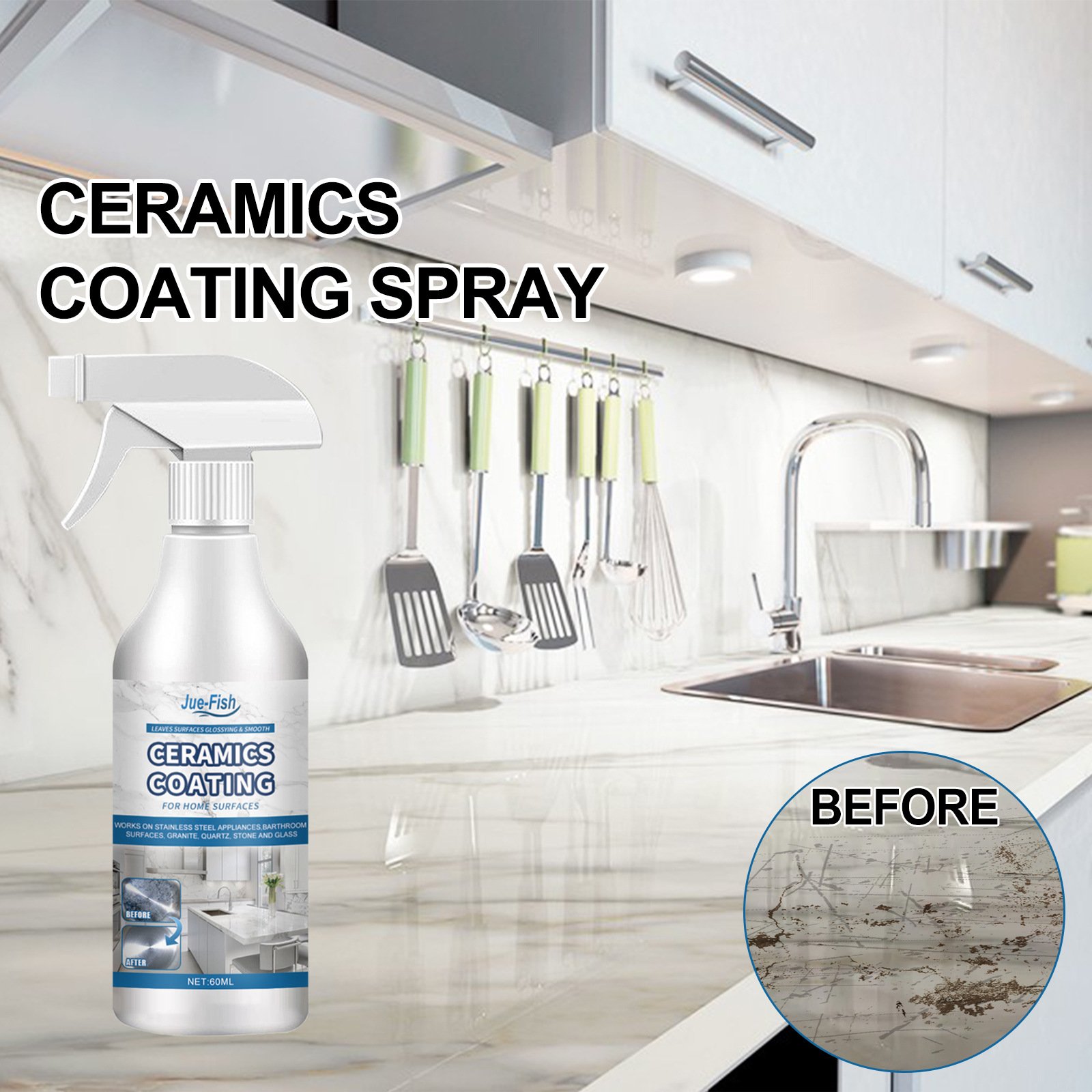 Jue-Fish Ceramic Coating Spray Oil Stains dirt Rust removal Kitchen multi-purpose cleaner Deep cleaning