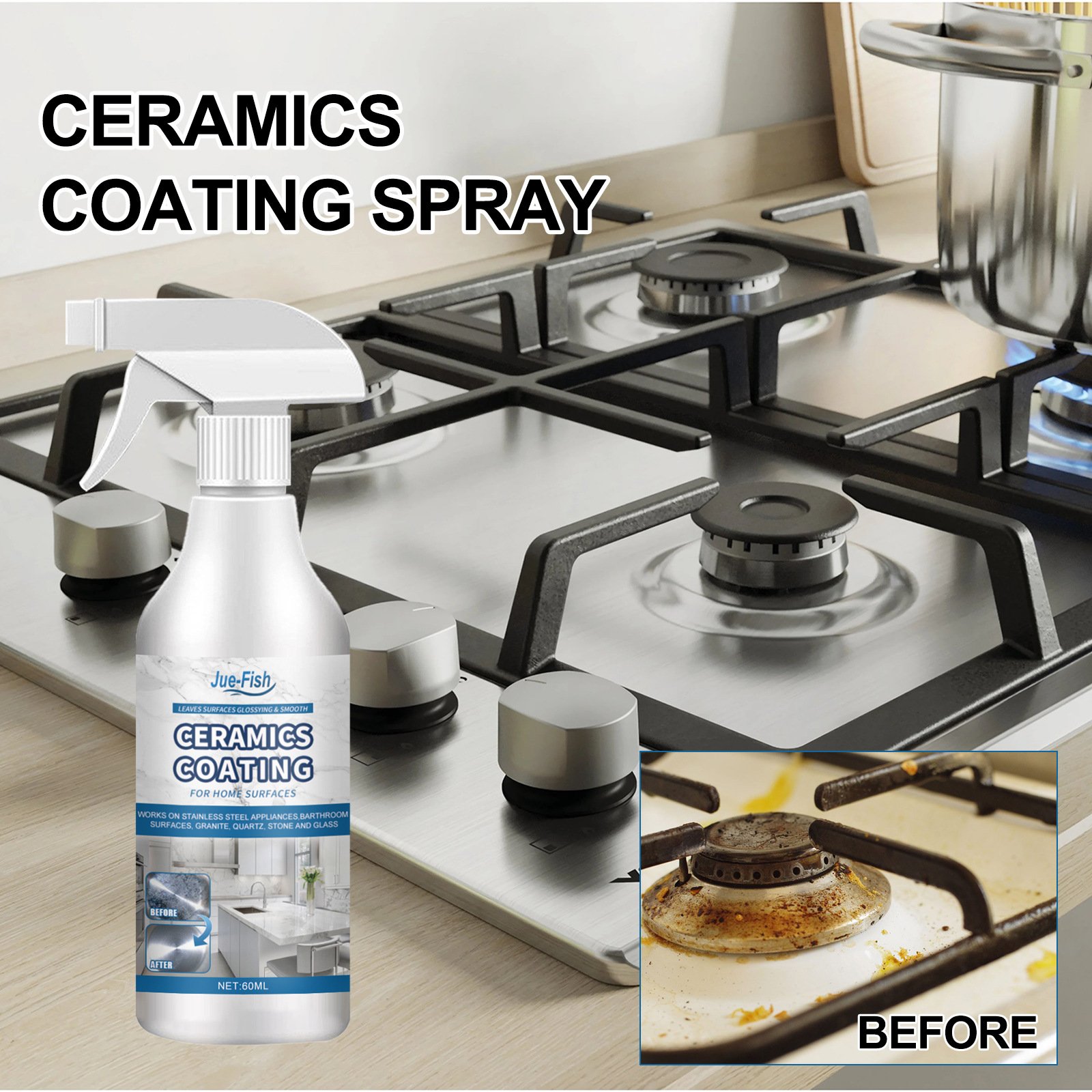 Jue-Fish Ceramic Coating Spray Oil Stains dirt Rust removal Kitchen multi-purpose cleaner Deep cleaning