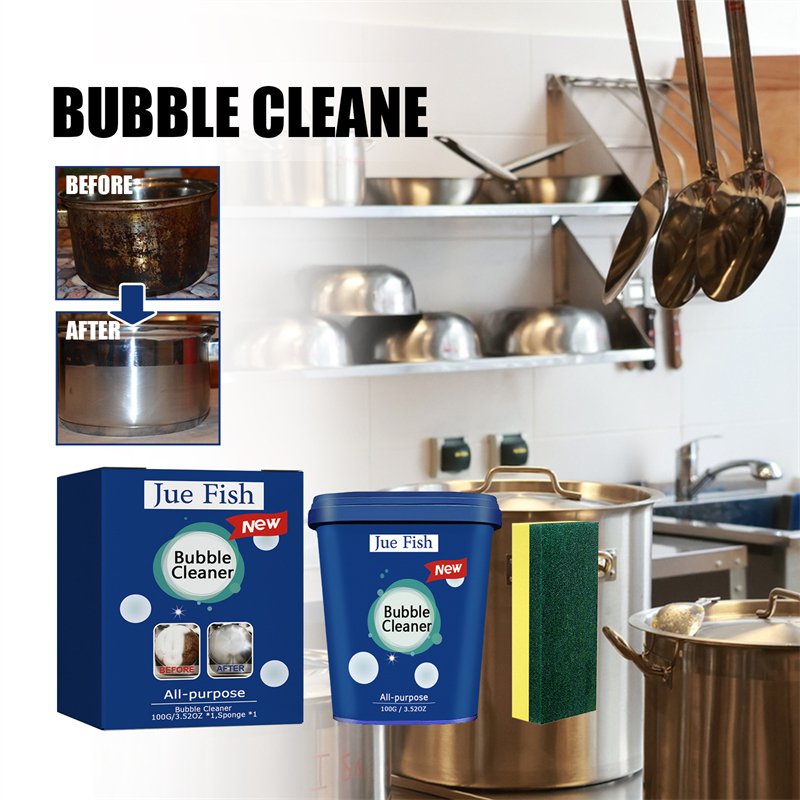 Jue Fish bubble cleaner sponge set stainless steel rust remover cookware range hood wall pot cleaning cream rust removing agent