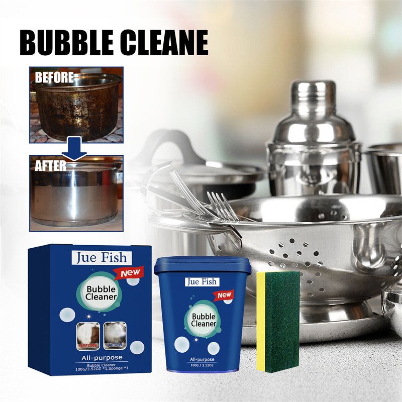 Jue Fish bubble cleaner sponge set stainless steel rust remover cookware range hood wall pot cleaning cream rust removing agent
