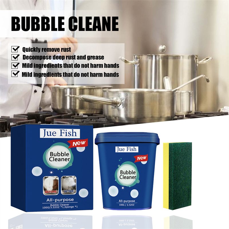 Jue Fish bubble cleaner sponge set stainless steel rust remover cookware range hood wall pot cleaning cream rust removing agent
