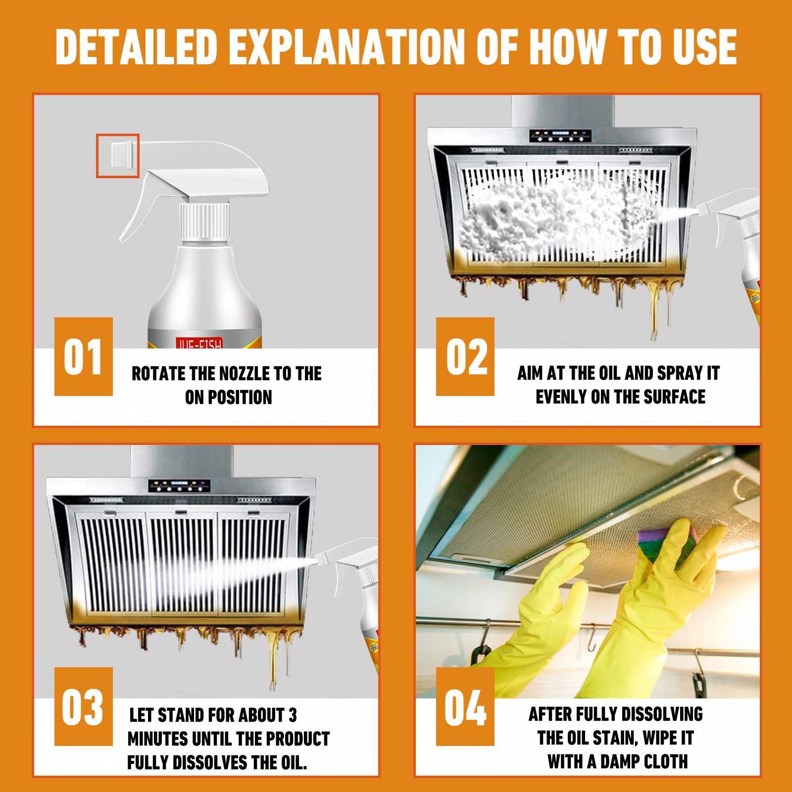 Jue Fish Household Kitchen Foam Cleaner Range Hood Oil Stain Net Weight Oil Stain Foam Cleaner Spray