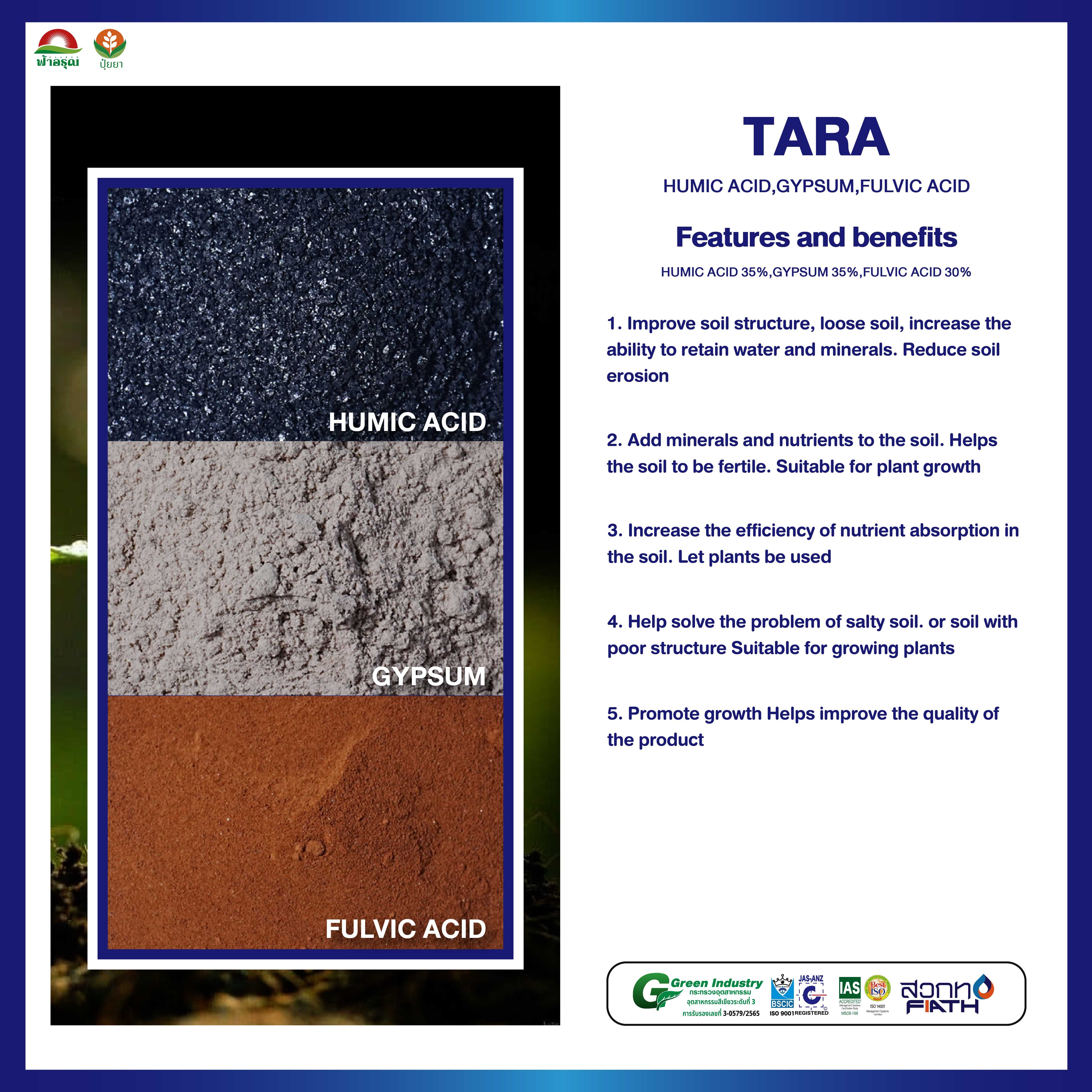 TARA Organic Fertilizer for Agriculture Soil Improvement Powder with Humic Gypsum Fulvic Acid from Thailand