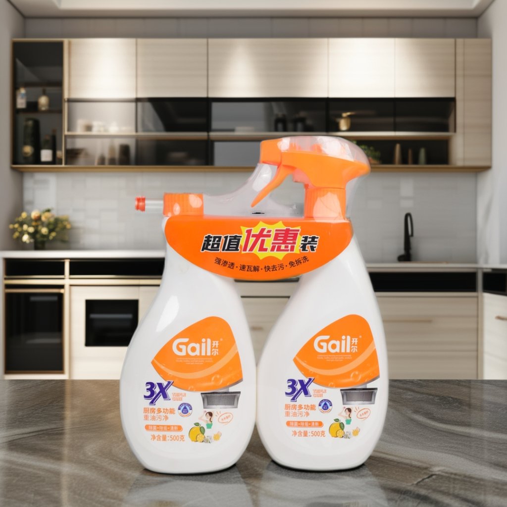 OEM/ODM 550g Kitchen Cleaner Liquid Oil Stain Cleaners Heavy Oil Cleaning Agent for Range Hood Disposable