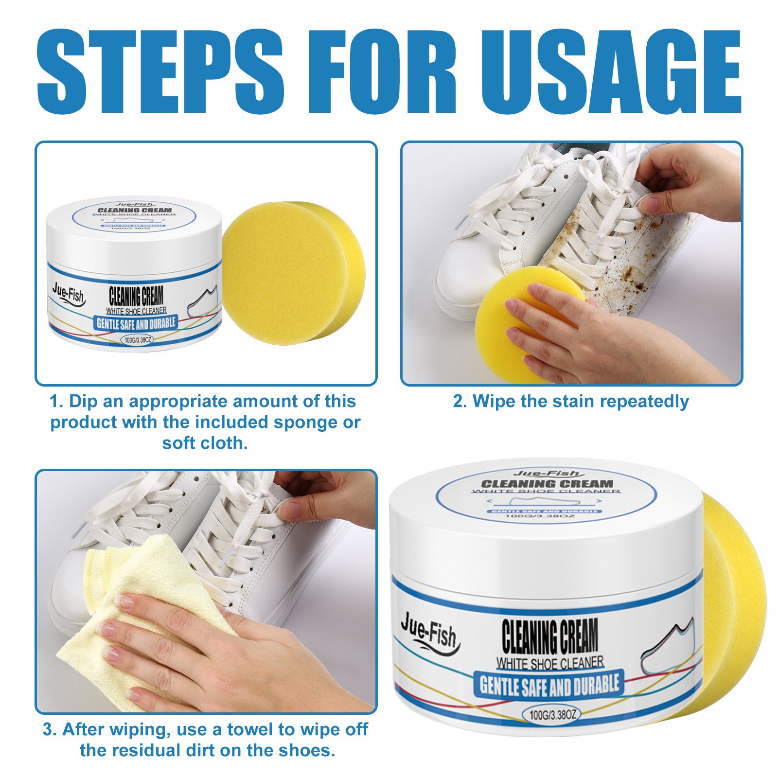 Jue Fish Washing-free Balm Deep Cleaning Sneakers Shoes Balm White Shoes Instant Cleaner Cream Kit