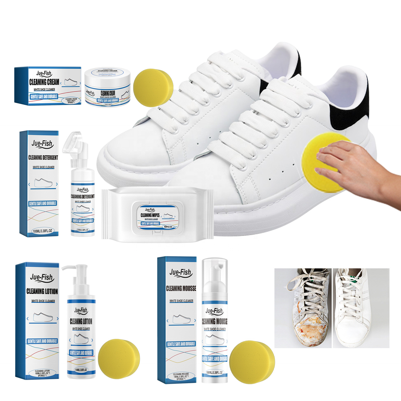 Jue-Fish Powerful Multi-Purpose Stain Remover White Sneakers Cleaning Detergent Wipes Cream Foam White Shoes Cleaner