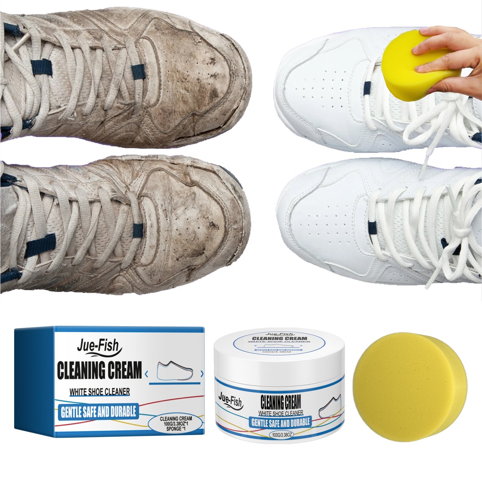 Jue-Fish Powerful Multi-Purpose Stain Remover White Sneakers Cleaning Detergent Wipes Cream Foam White Shoes Cleaner