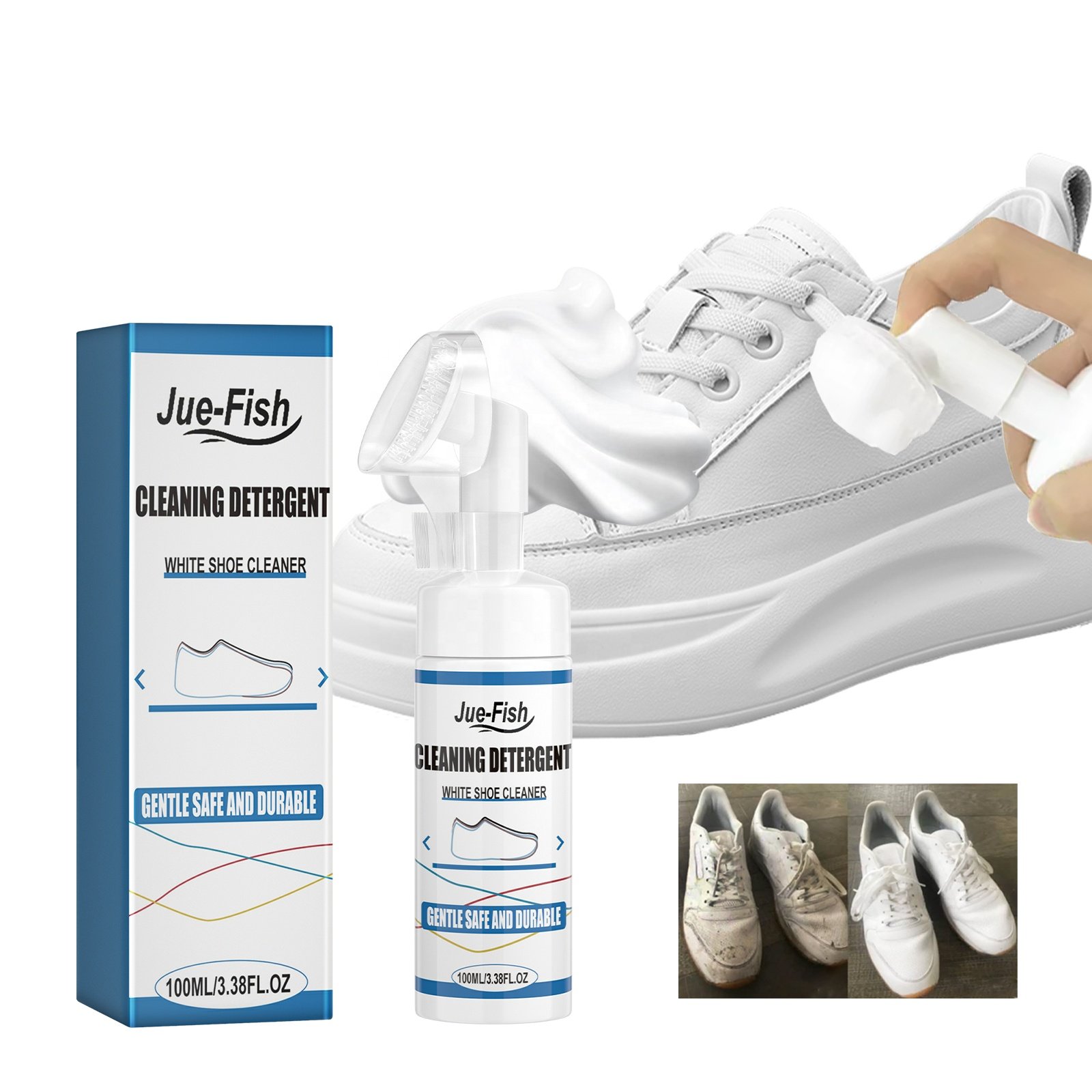 Jue-Fish Powerful Multi-Purpose Stain Remover White Sneakers Cleaning Detergent Wipes Cream Foam White Shoes Cleaner