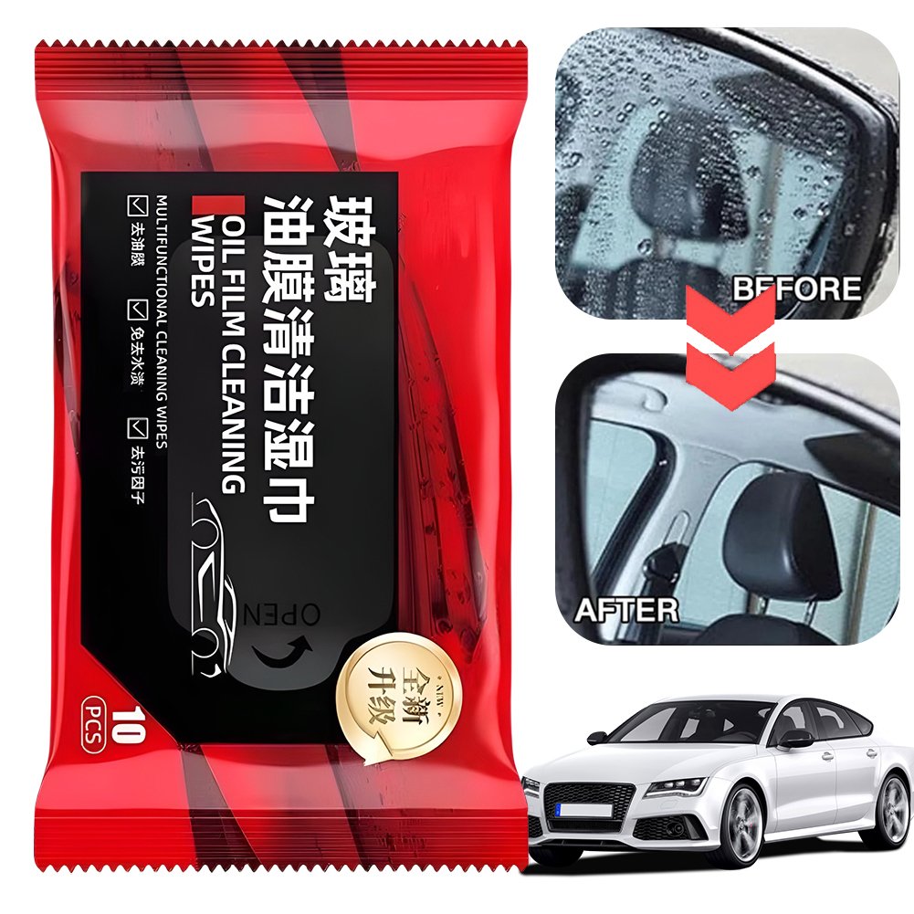 10Pcs Car Window Glass Oil Film Remover Oil Film Cleaning Wipes Car Oil Stain Cleaner Vehicle Window Powerful Decontamination