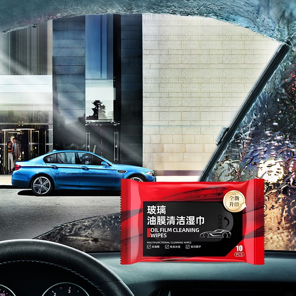 10Pcs Car Window Glass Oil Film Remover Oil Film Cleaning Wipes Car Oil Stain Cleaner Vehicle Window Powerful Decontamination