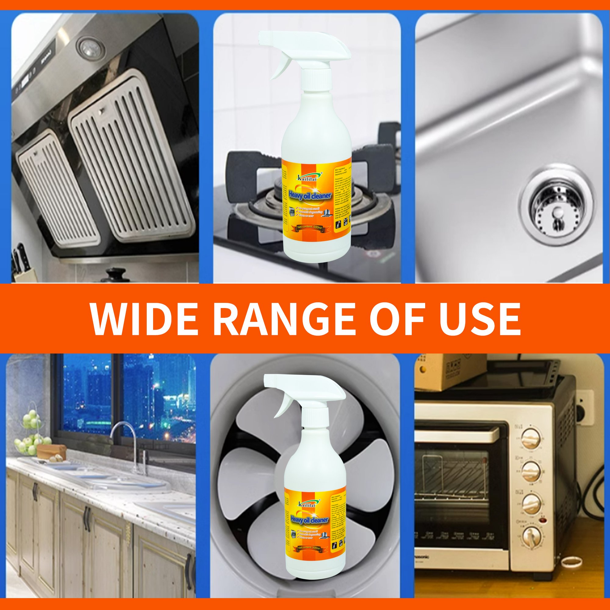 Multipurpose Kitchen Cleaner Foam Spray Oil Stain Cleaner for Kitchen Grease Cars Other Surfaces