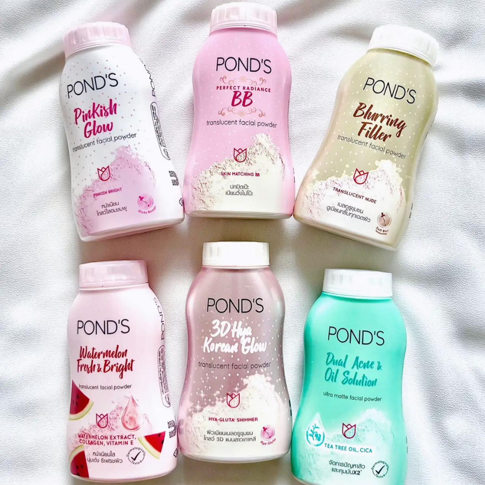 Ponds Face Talc (Thai) 50gm x 6 Dual Acne & Oil Solution with Tea Tree Oil Makeup Setting Powder for Blemish-Free Skin
