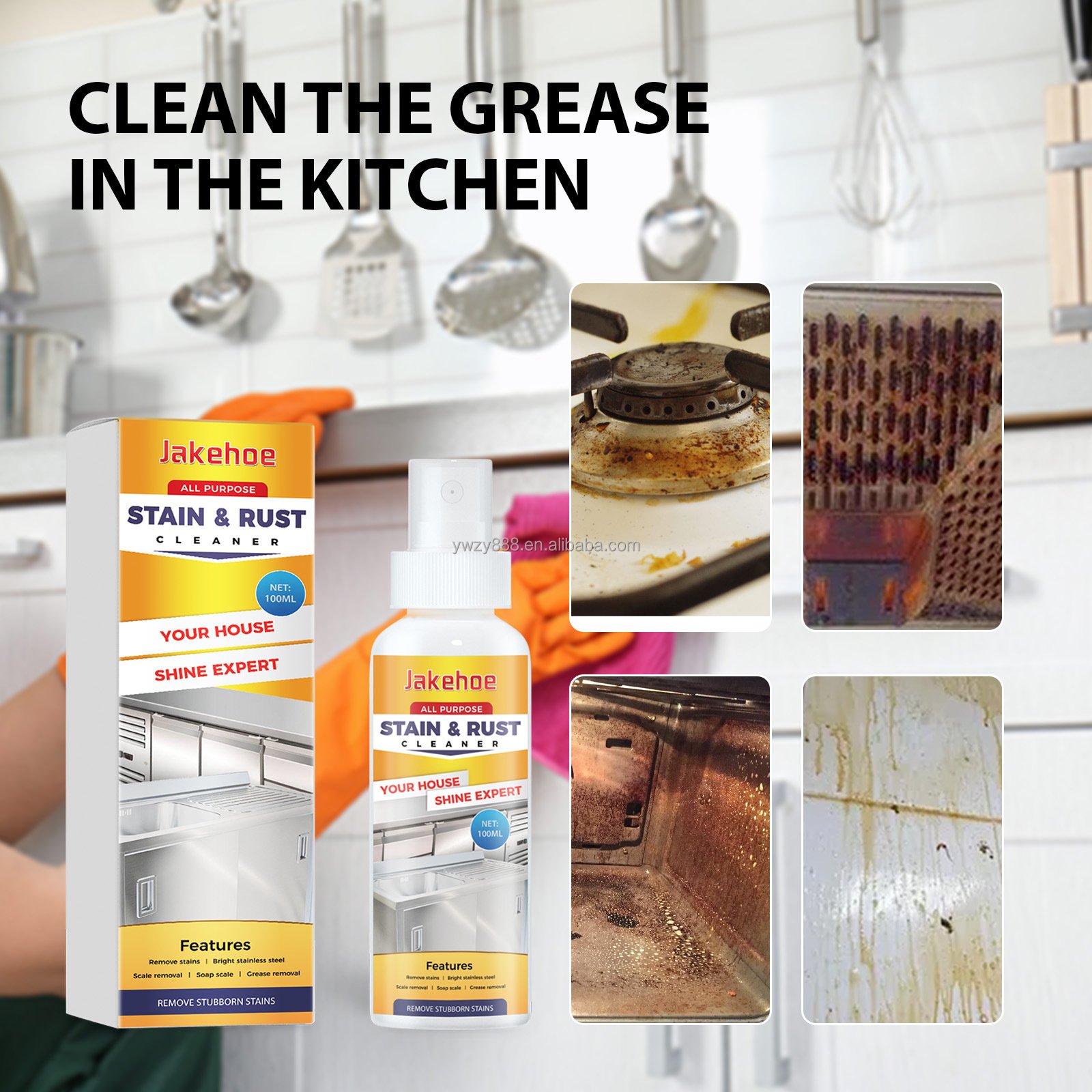 All-purpose cleaner kitchen utensils cookware Kitchen Stove Range Hood machine clean oil stains black dirt clean