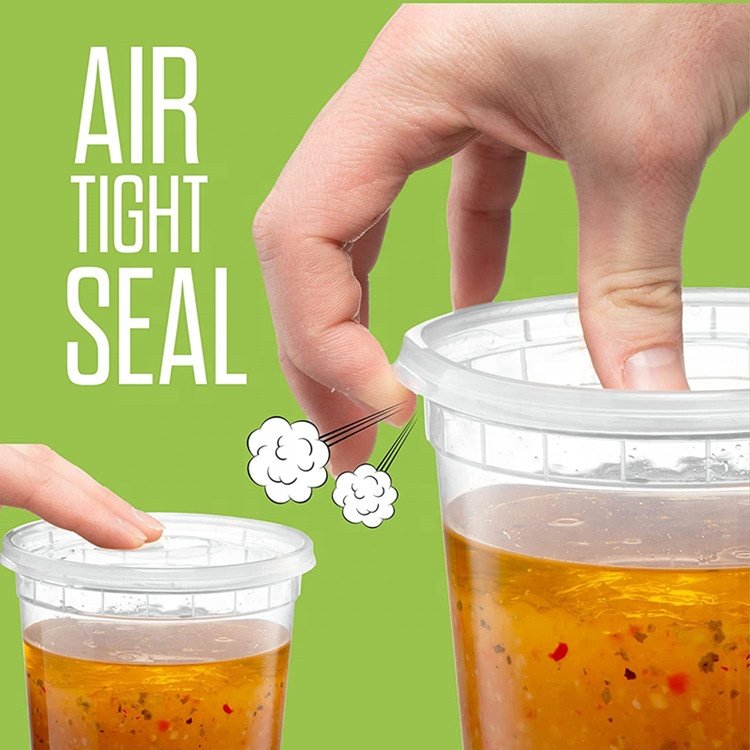 Disposable Plastic 8 12 16 24 32 oz airtight Hot Food Storage Container Deli Containers With bamboo Lids