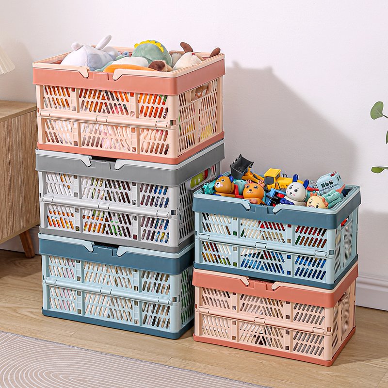 Wholesale Foldable Organization Storage Box Basket Stackable Multi-coor Collapsible Snack Toy Storage Basket