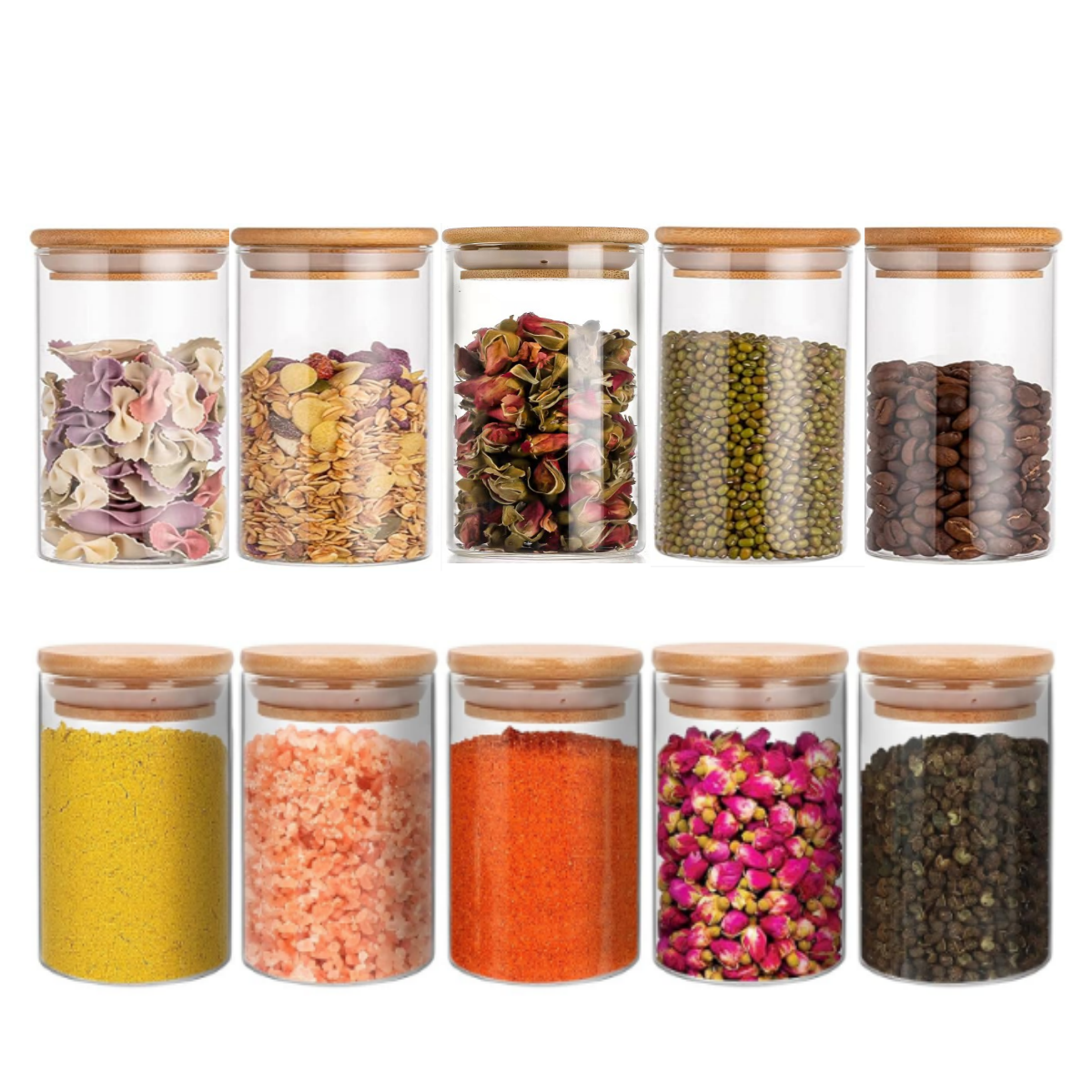 YOLOWE HOME 10-Piece Set 280ml Kitchen Storage Food Storage Containers Airtight Glass Jars for Candy Coffee Storage with Lids