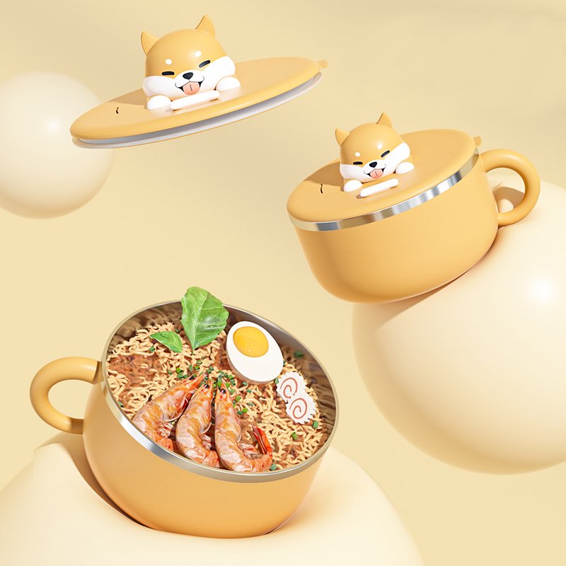 New Design Lovely Doggie Bento Bowl Kids Stainless Steel 304 1200ml Cartoon Bowl Spoon Kids Lunch Box Instant Noodle Bowl