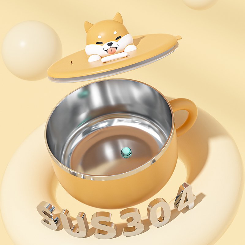New Design Lovely Doggie Bento Bowl Kids Stainless Steel 304 1200ml Cartoon Bowl Spoon Kids Lunch Box Instant Noodle Bowl