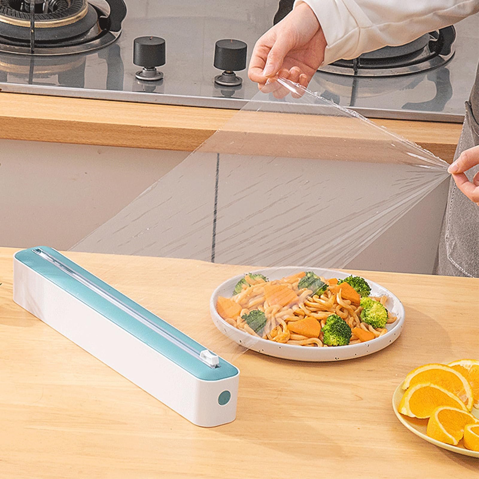 Modern Design Kitchen Accessories 2 In 1 Food Film Dispenser Wrap Dispenser With Cutter Storage Box