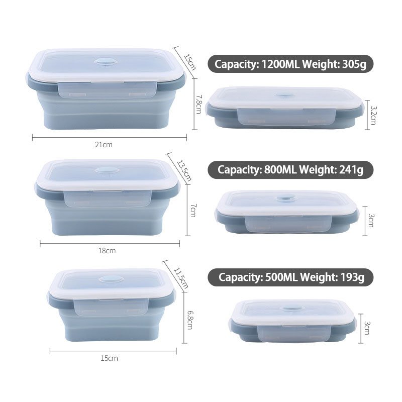 Foldable food grade silicone folding Microwavable food containers collapsible food storage Silicone Lunch Box