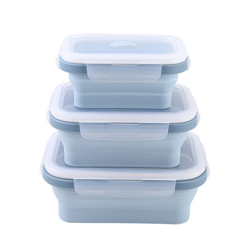 Foldable food grade silicone folding Microwavable food containers collapsible food storage Silicone Lunch Box