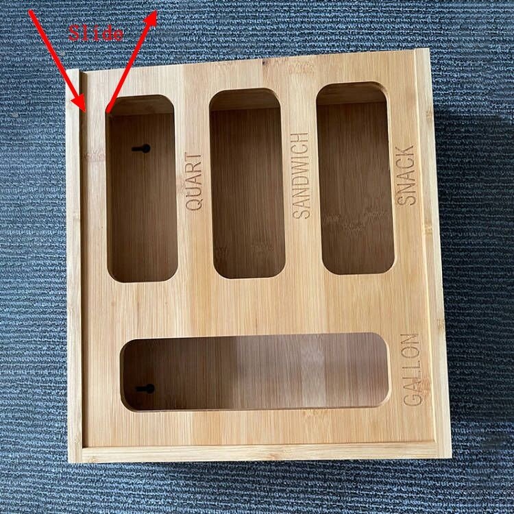 DS999 Bamboo Kitchen Drawer Dispenser Wooden Baggie Food Storage Bag Holders Organizer Bamboo Ziplock Bag Storage Organizer