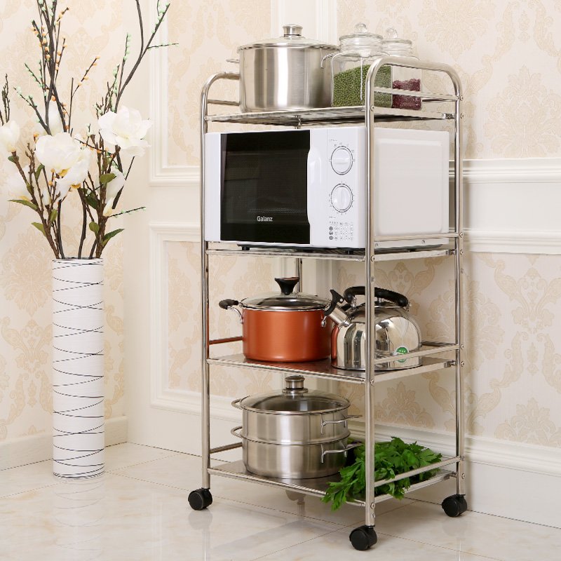 Stainless Small Outdoor Mobile Microwave Vegetable Utility Furniture Storage Trolley Kitchen Cart