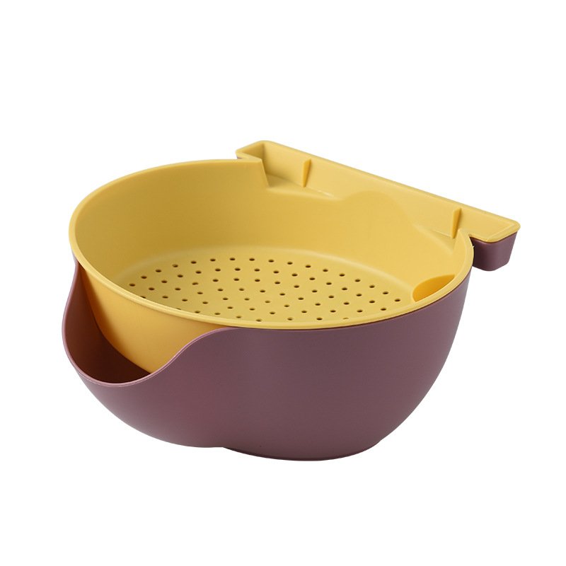 Household Plastic Double Layer Drain Basket Fruit Vegetables Snack Kitchen Storage With Phone Holder Basket