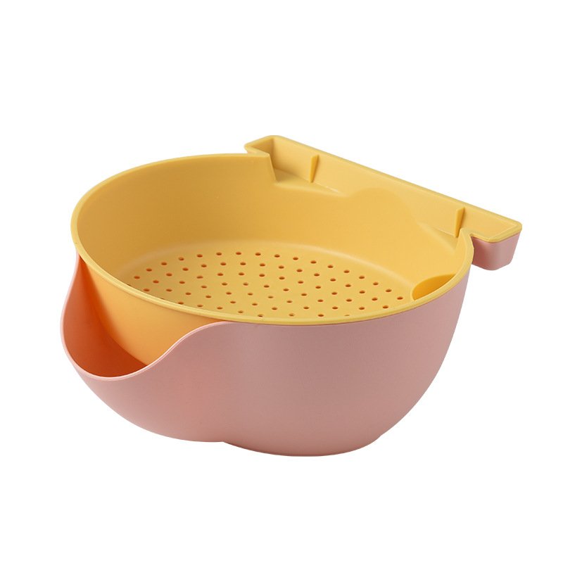 Household Plastic Double Layer Drain Basket Fruit Vegetables Snack Kitchen Storage With Phone Holder Basket