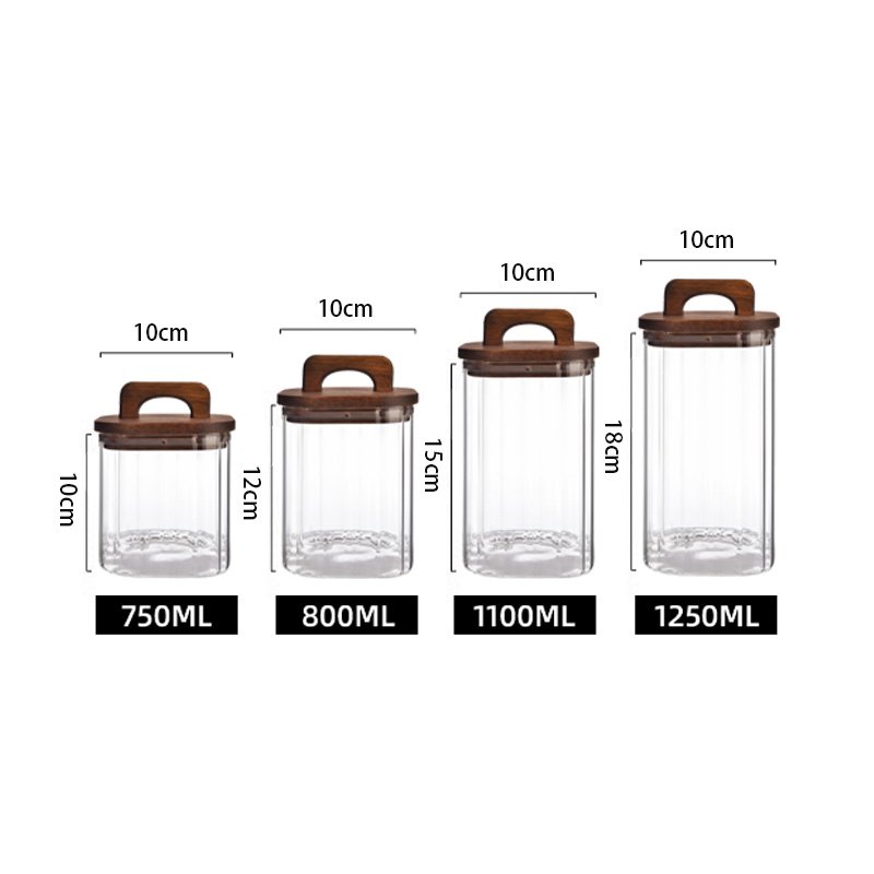 High Borosilicate Glass sealed storage jar Airtight Stripe Glass Food Storage Containers with Bamboo Lids Cookie Candy Sugar Jar