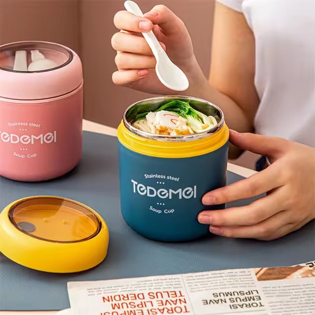 Portable 530ML Stainless Steel Food Storage Container Thermos Kids Leakproof Bento Soup Cup Lunch Box With Spoon