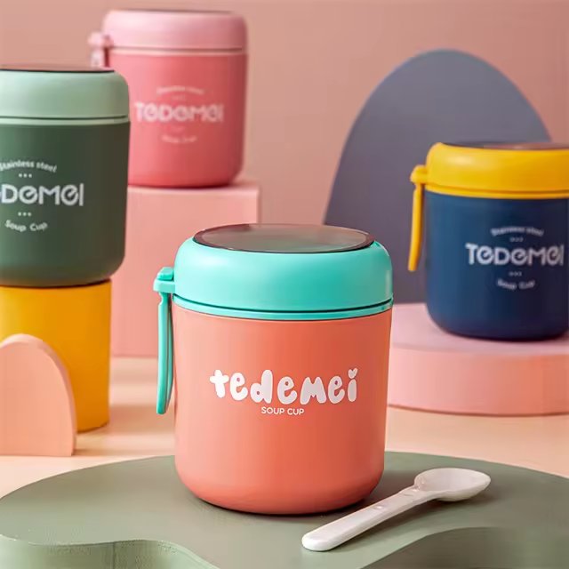 Portable 530ML Stainless Steel Food Storage Container Thermos Kids Leakproof Bento Soup Cup Lunch Box With Spoon