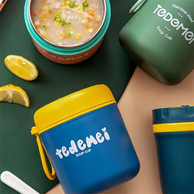 Portable 530ML Stainless Steel Food Storage Container Thermos Kids Leakproof Bento Soup Cup Lunch Box With Spoon