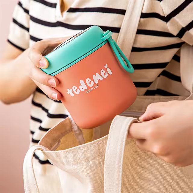 Portable 530ML Stainless Steel Food Storage Container Thermos Kids Leakproof Bento Soup Cup Lunch Box With Spoon