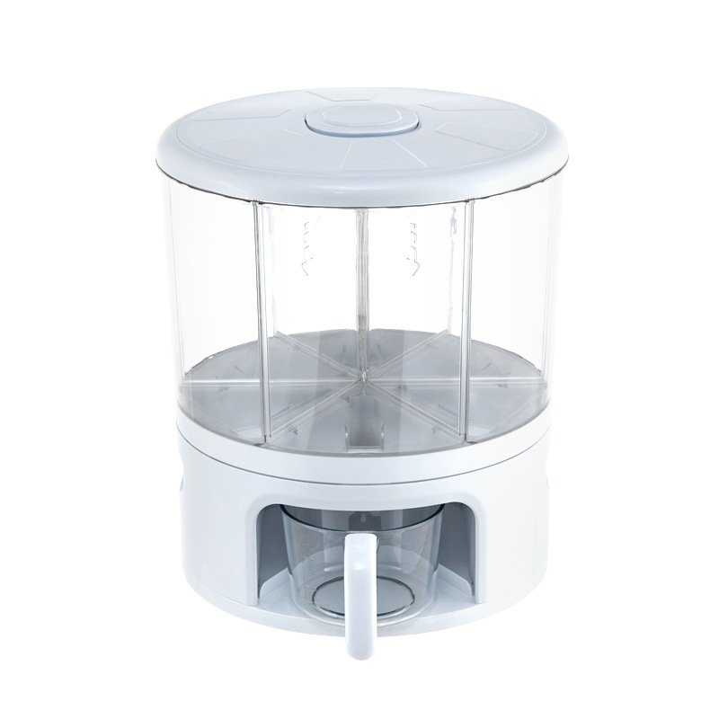 Kitchen Storage container Box Dry Food Rice Dispenser 6-Grid Rotating Rice Bucket Whole Grains Rice Container Storage with Lid