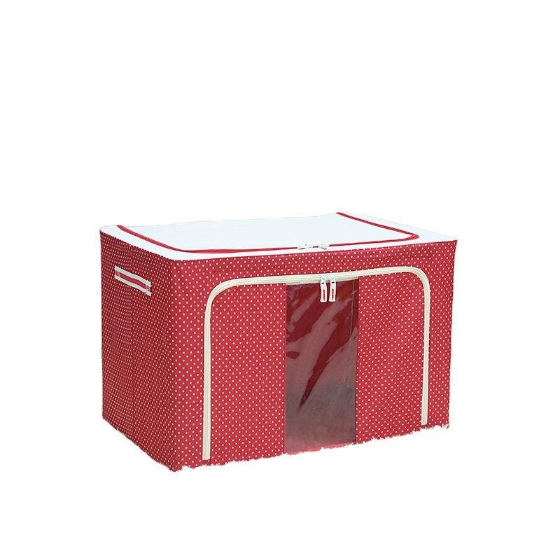 66L/100L Oxford Cloth Dots Printed Storage Box Clothes Folding Steel Frame Storage Organizer Transparent Clothing Toy Box