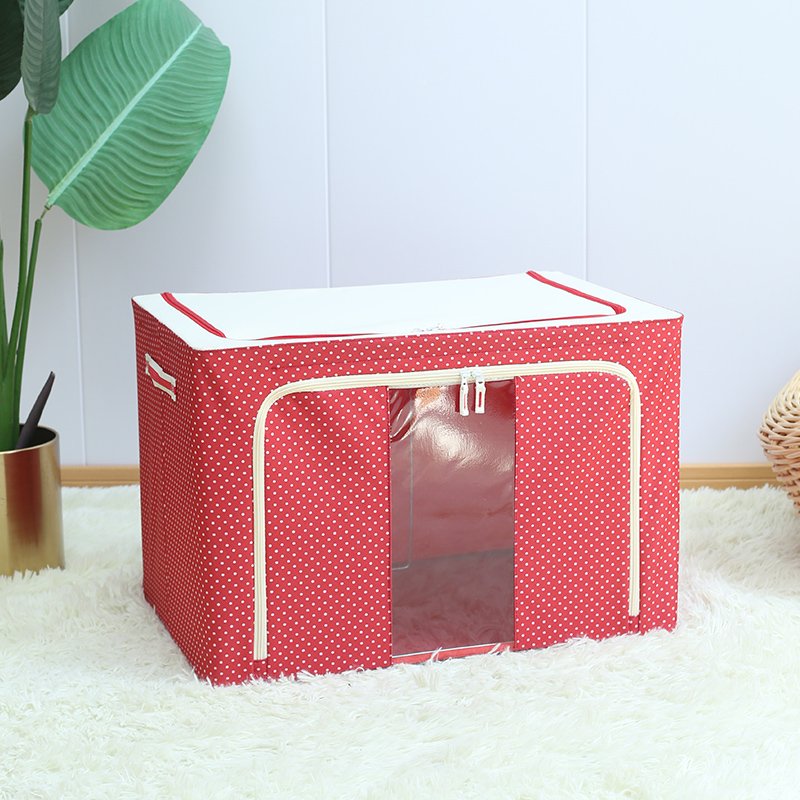 66L/100L Oxford Cloth Dots Printed Storage Box Clothes Folding Steel Frame Storage Organizer Transparent Clothing Toy Box