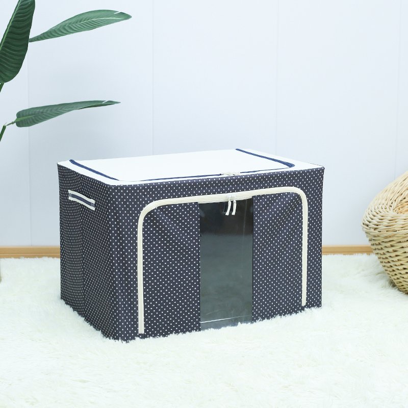 66L/100L Oxford Cloth Dots Printed Storage Box Clothes Folding Steel Frame Storage Organizer Transparent Clothing Toy Box