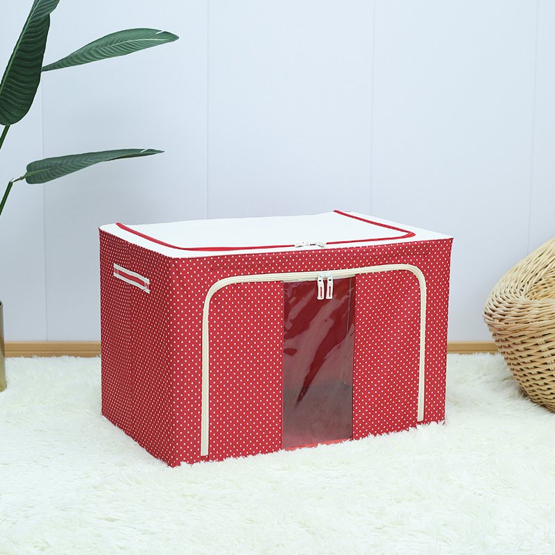 66L/100L Oxford Cloth Dots Printed Storage Box Clothes Folding Steel Frame Storage Organizer Transparent Clothing Toy Box