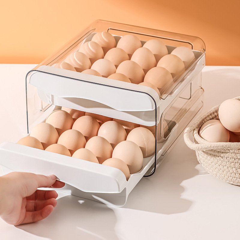 CXT295 Thicken Refrigerator Egg Storage Box Stackable Clear Egg Storage Box Double-deck PET Refrigerator Organizer