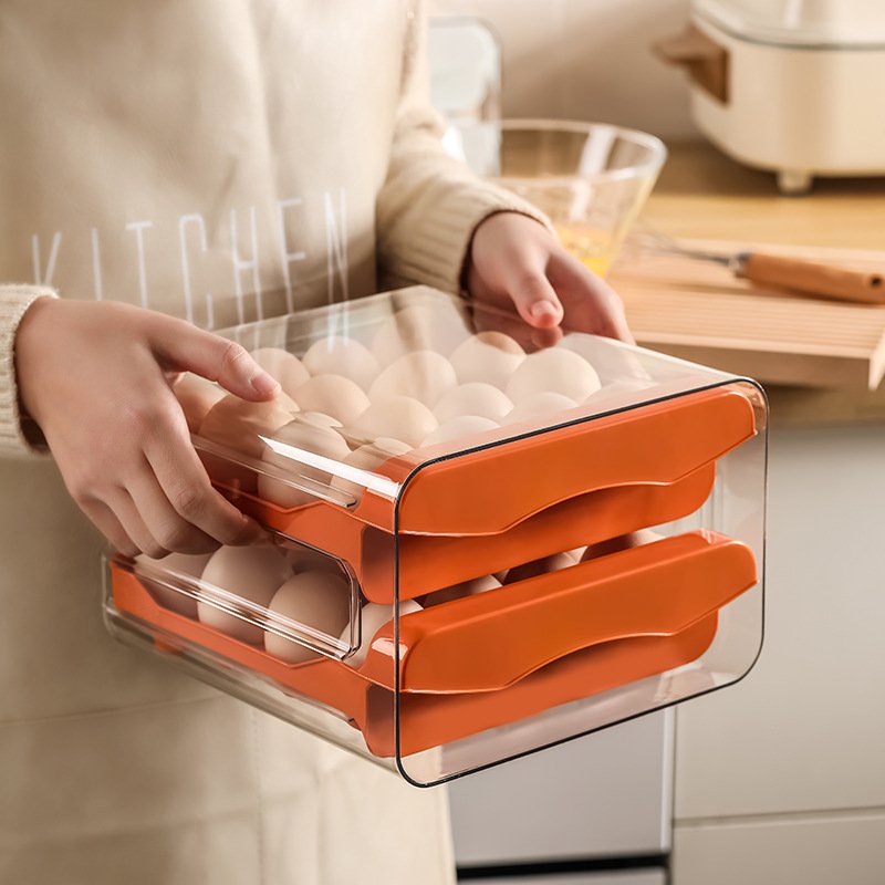 CXT295 Thicken Refrigerator Egg Storage Box Stackable Clear Egg Storage Box Double-deck PET Refrigerator Organizer