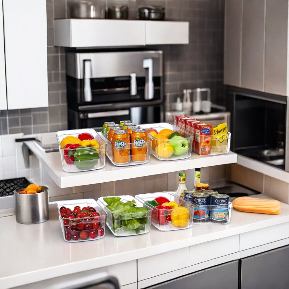 Professional Rectangle Stackable Container Glossy Clear Plastic Refrigerator Freezer Food Storage Bins for Organization