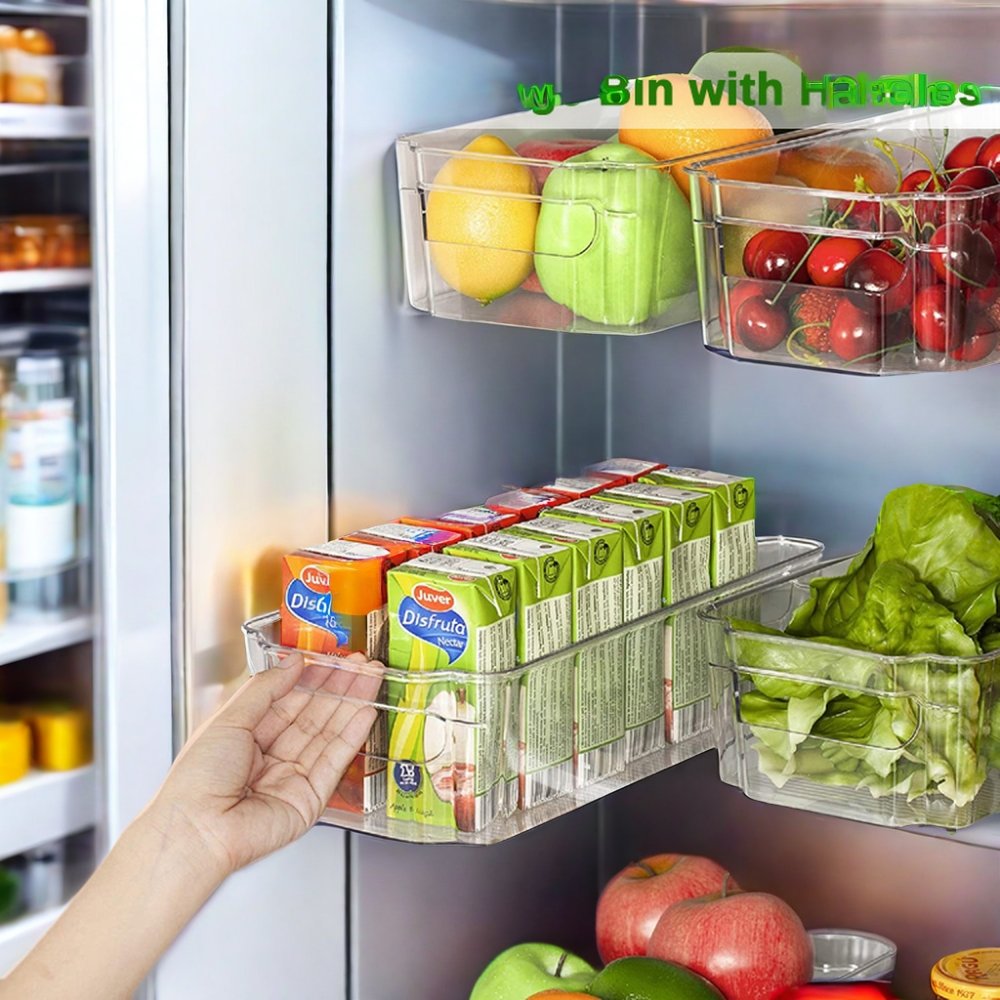 Professional Rectangle Stackable Container Glossy Clear Plastic Refrigerator Freezer Food Storage Bins for Organization